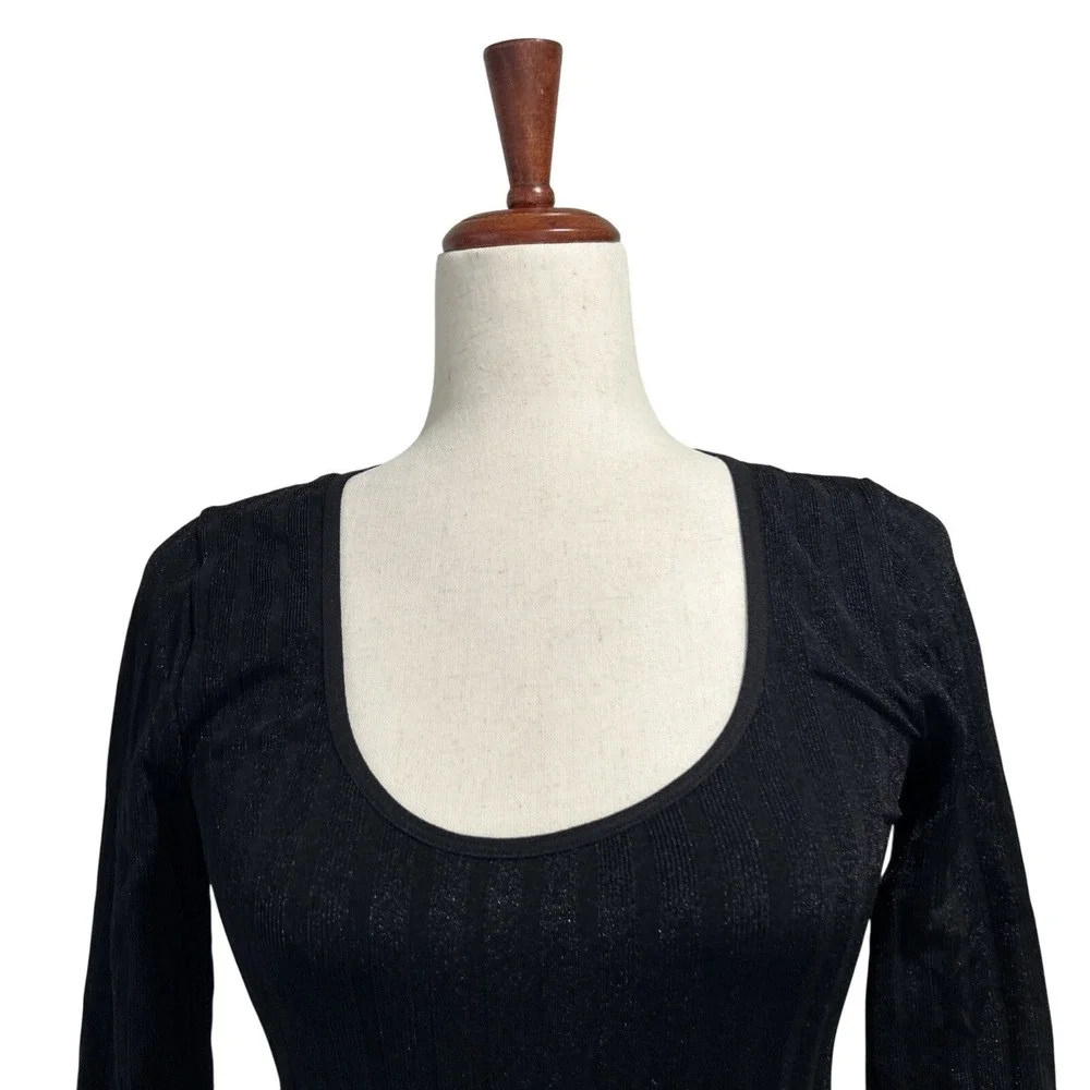 Intimately Free People Shirt XS Small Black Ribbed Square Neck Sparkly Top